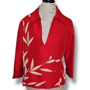 Vision Apparel Vintage Red & Cream Printed Silk Jacket - Size 14P